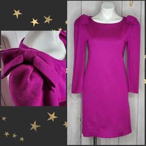 Vintage Handmade Fuschia Pink Bow Shoulder Midi Dress
